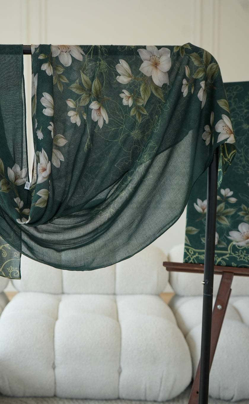 100% Modal Hijab – Pakistan Royal Jasmine Print | Basma Scarves