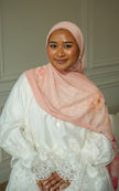 100% Modal Hijab – Malaysian Peach Hibiscus Print | Basma Scarves