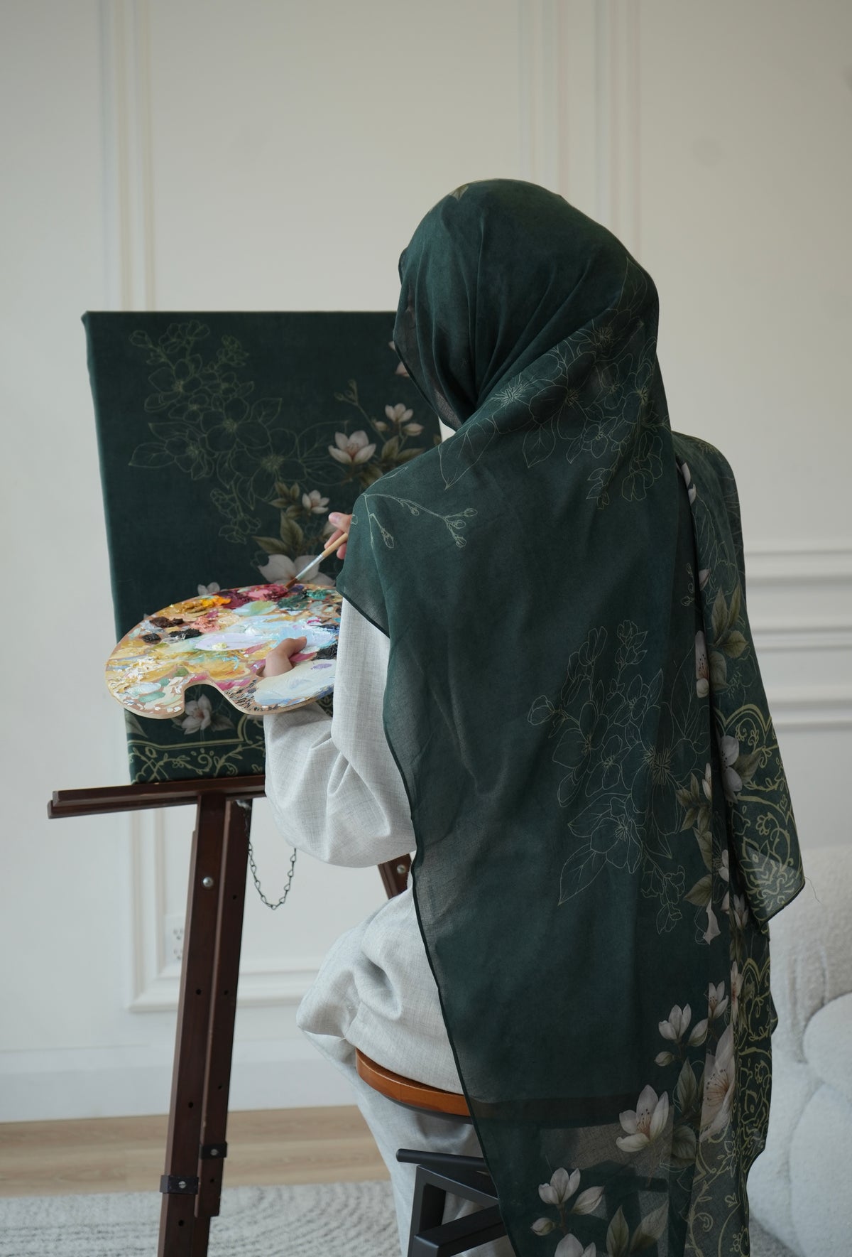 100% Modal Hijab – Pakistan Royal Jasmine Print | Basma Scarves
