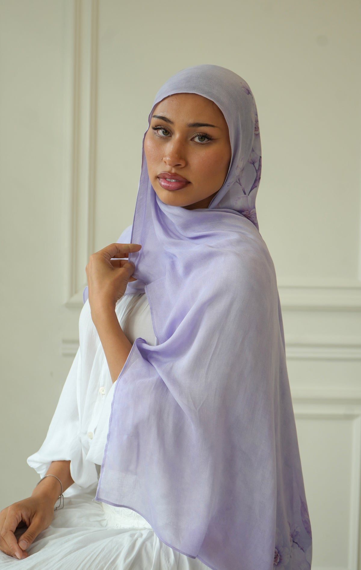 100% Modal Hijab – Indonesian Moon Orchid Print | Basma Scarves