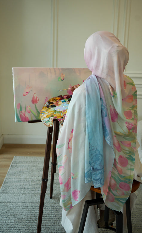 100% Modal Hijab – Turkish Tulip Dream Print | Basma Scarves