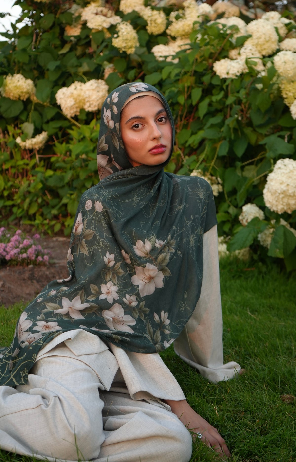 100% Modal Hijab – Pakistan Royal Jasmine Print | Basma Scarves