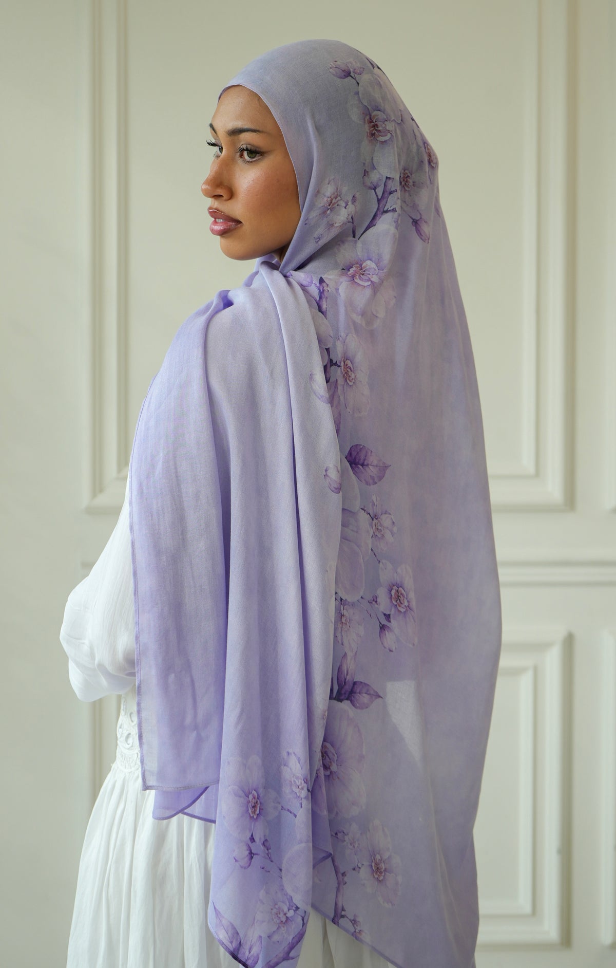 100% Modal Hijab – Indonesian Moon Orchid Print | Basma Scarves