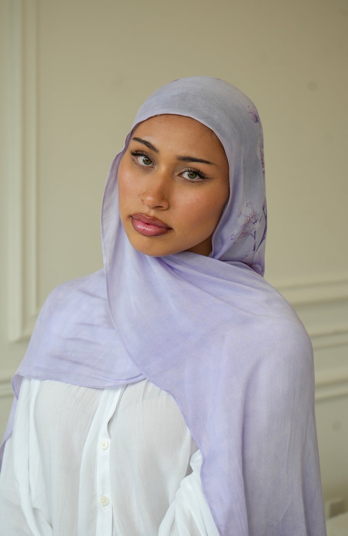 100% Modal Hijab – Indonesian Moon Orchid Print | Basma Scarves