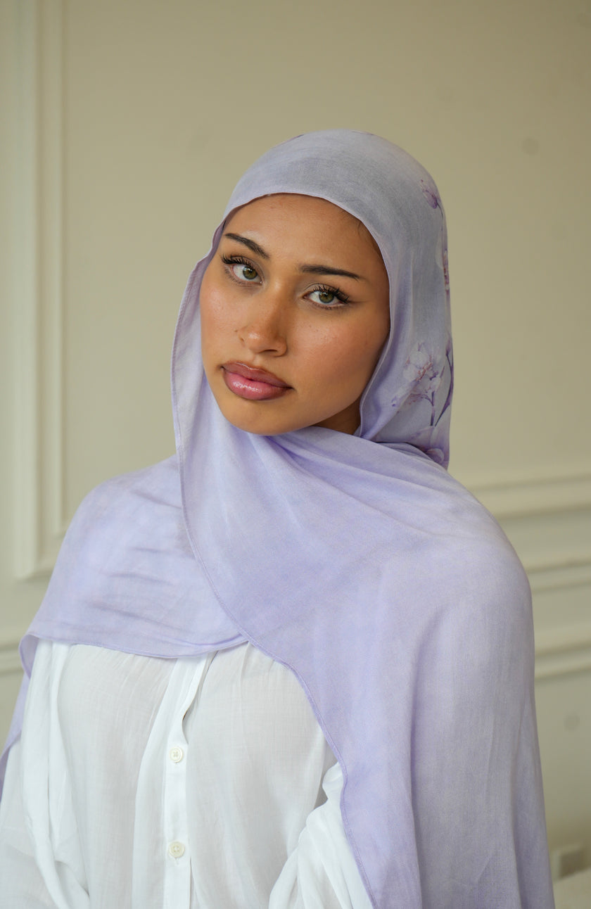 100% Modal Hijab – Indonesian Moon Orchid Print | Basma Scarves