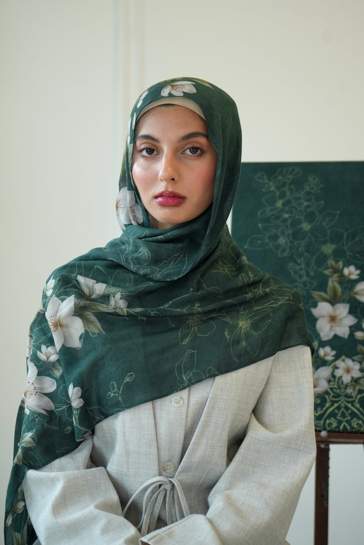 100% Modal Hijab – Pakistan Royal Jasmine Print | Basma Scarves