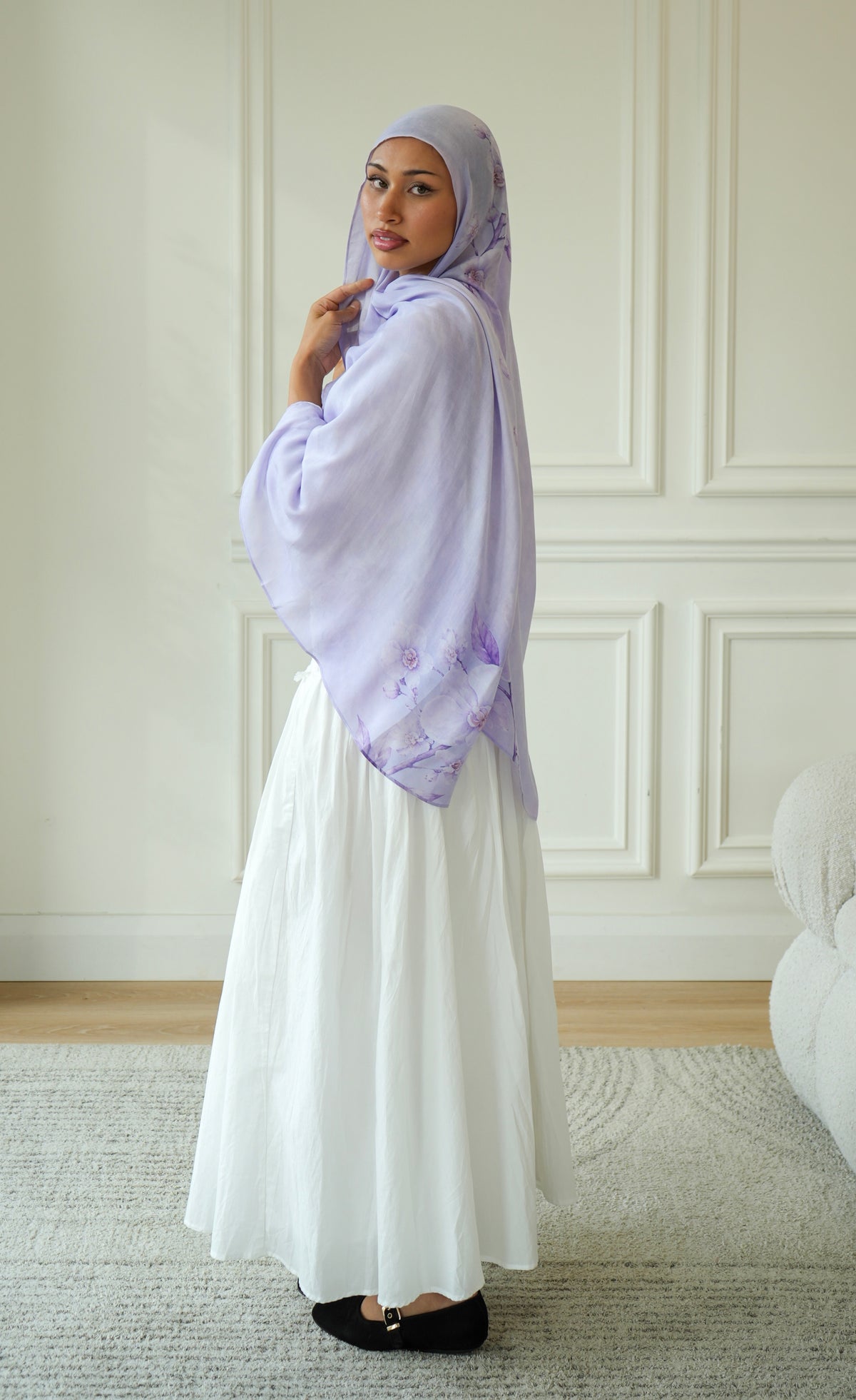 100% Modal Hijab – Indonesian Moon Orchid Print | Basma Scarves