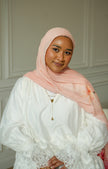 100% Modal Hijab – Malaysian Peach Hibiscus Print | Basma Scarves