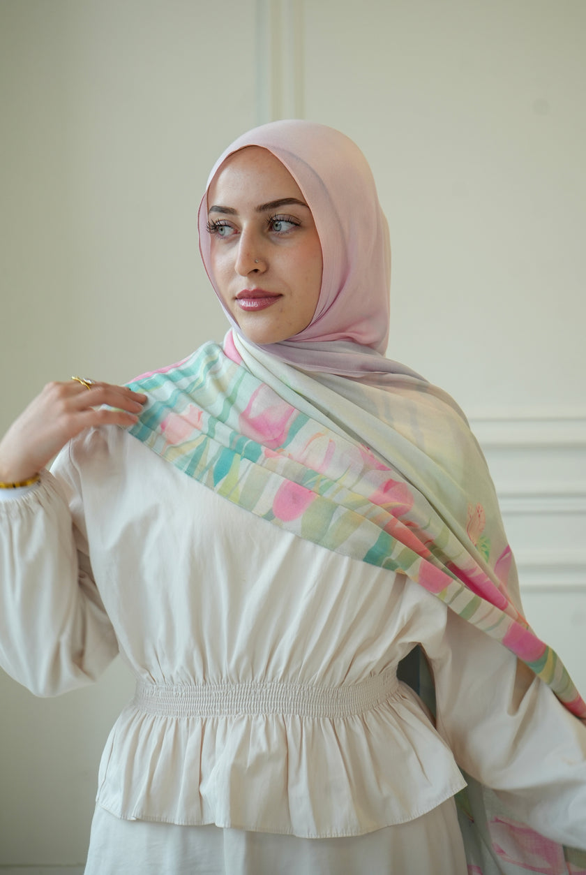 100% Modal Hijab – Turkish Tulip Dream Print | Basma Scarves
