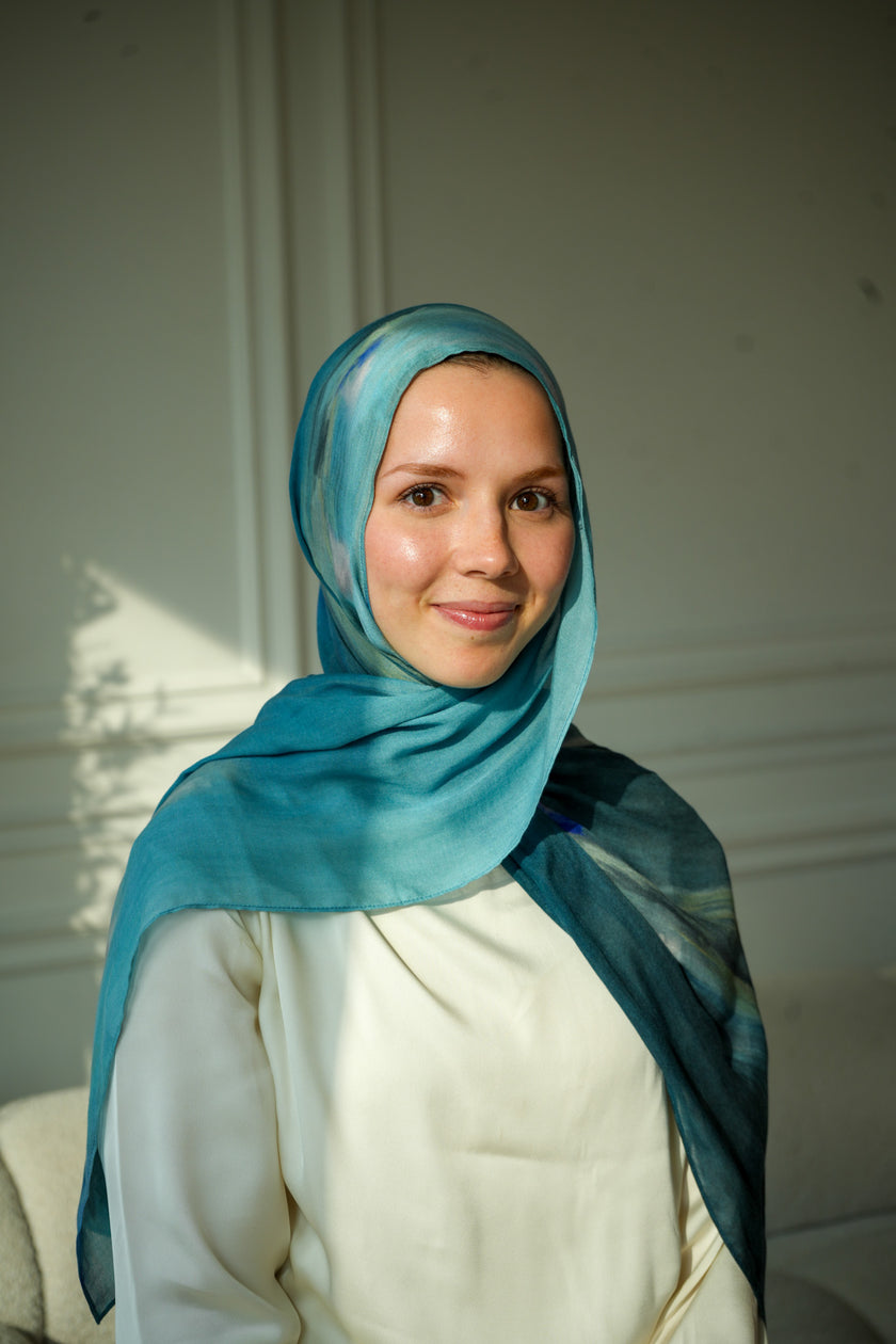 100% Modal Hijab – Egyptian Lily of The Nile Print V2 | Basma Scarves