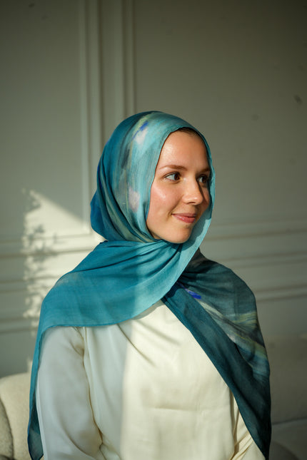100% Modal Hijab – Egyptian Lily of The Nile Print V2 | Basma Scarves