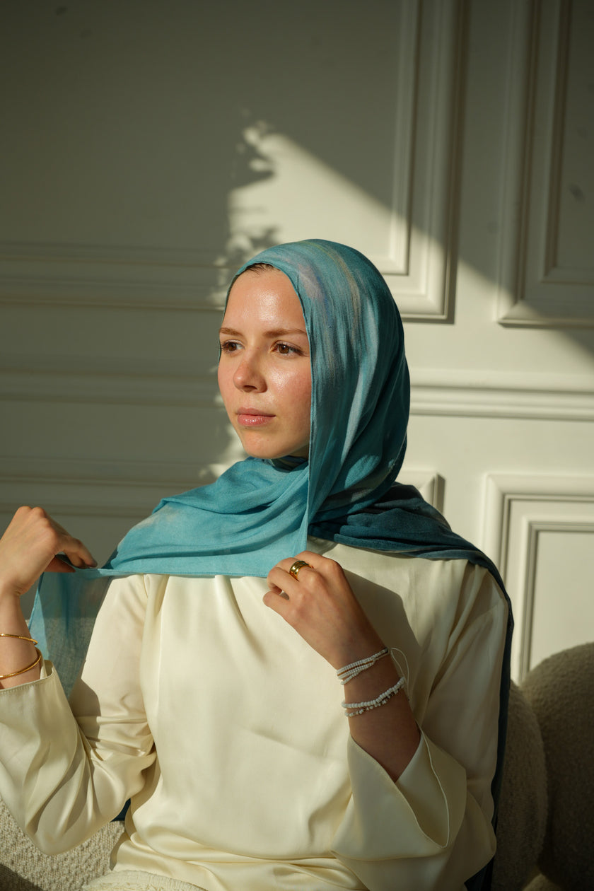 100% Modal Hijab – Egyptian Lily of The Nile Print V2 | Basma Scarves